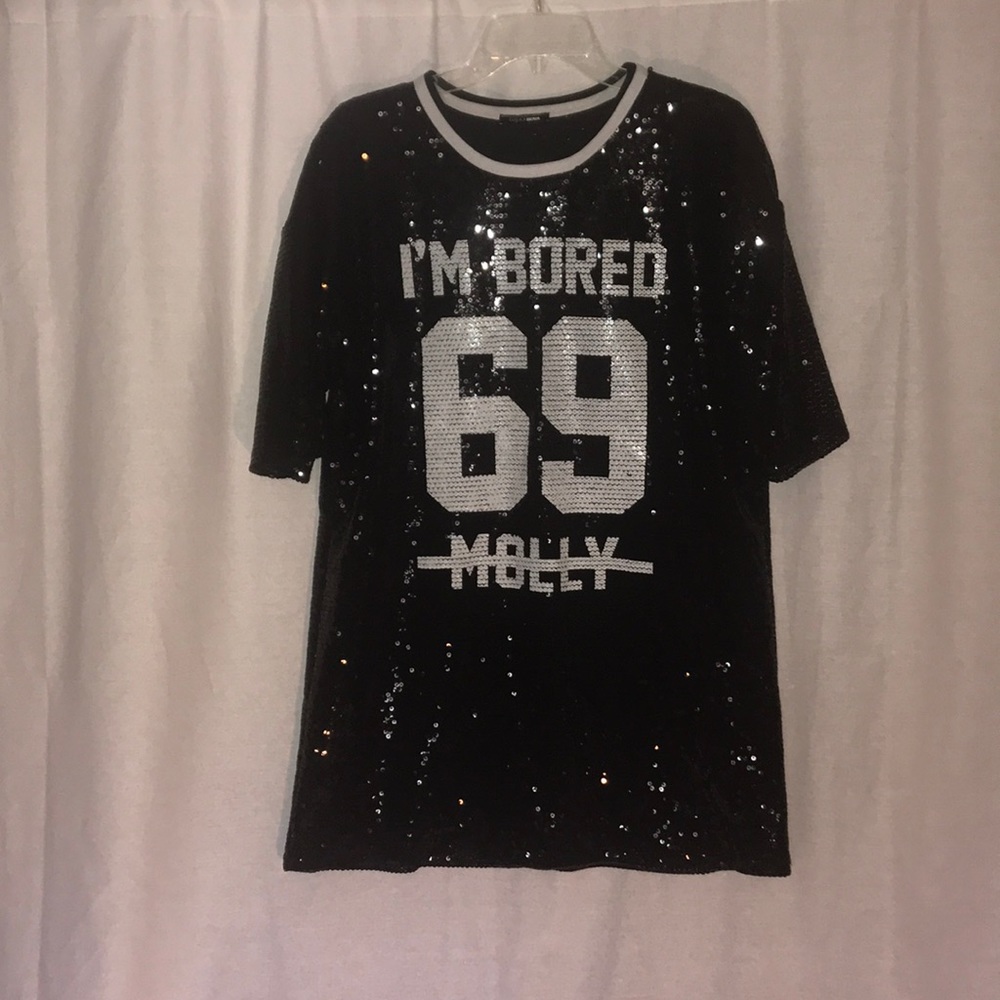 Black Sequin T-shirt Dress